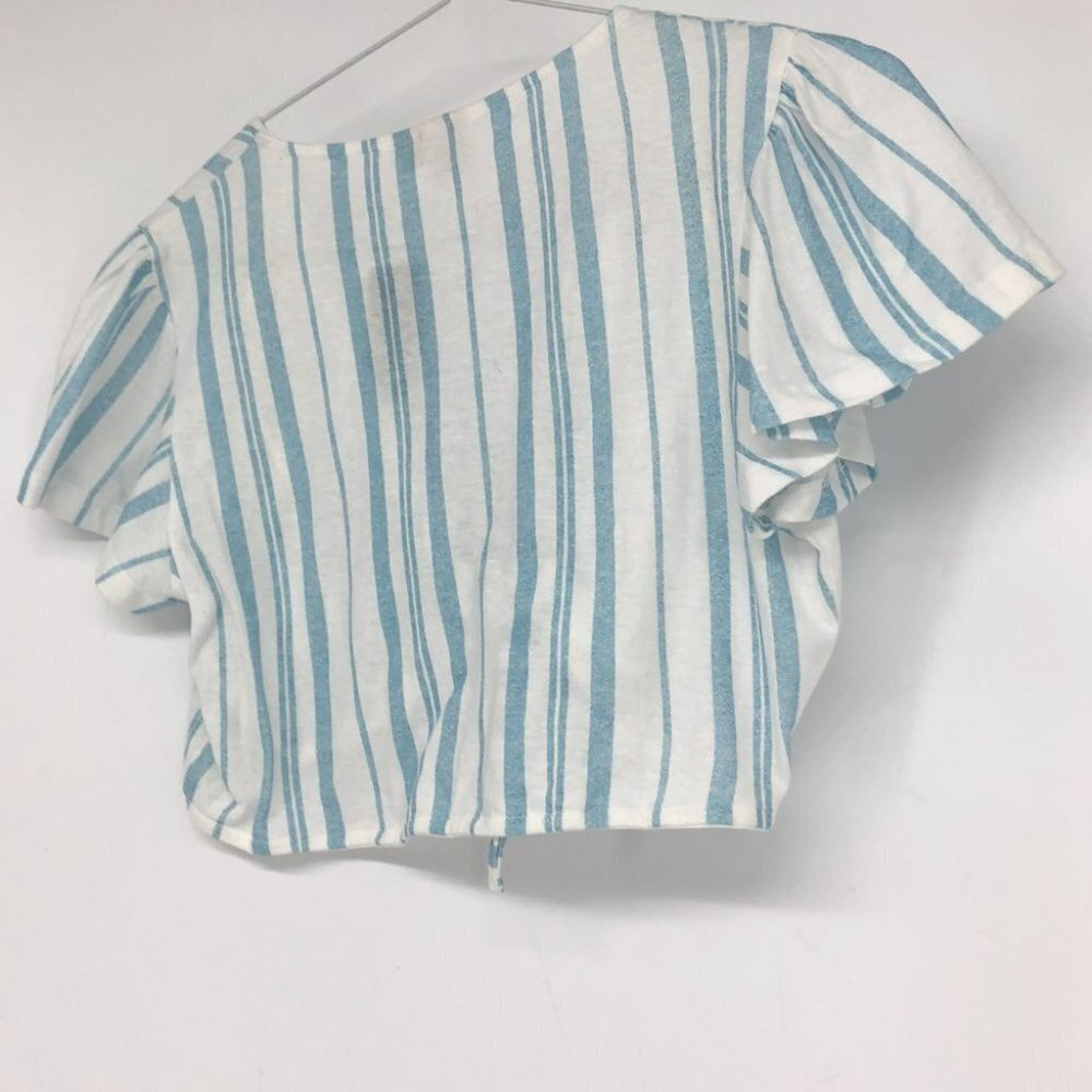 TWIK Simons blue white stripe tie front short sleeve crop top M - Picture 14 of 14